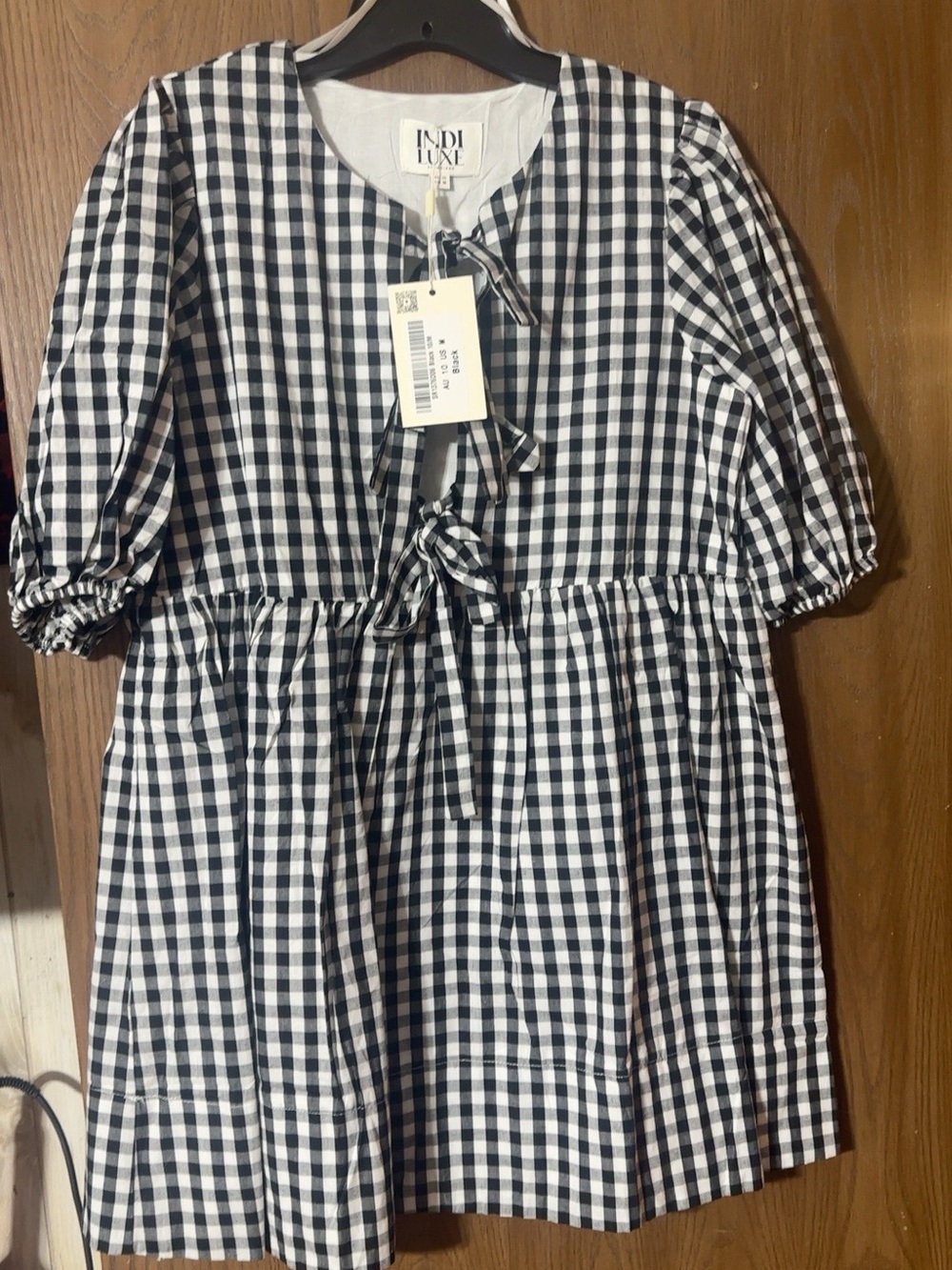 Black and White Gingham Tie-Front Dress